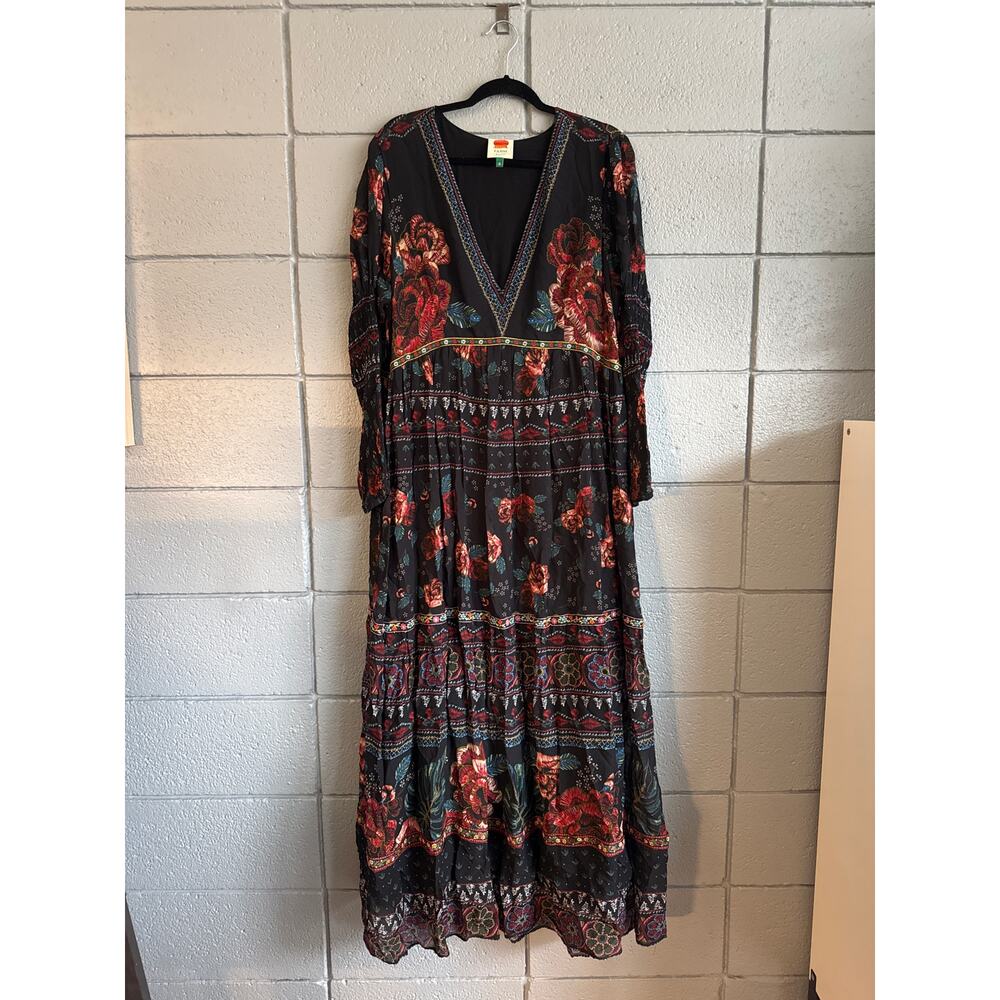 FARM Rio Black Maxi Dress with Red & Green Floral Print - Picture 2 of 5